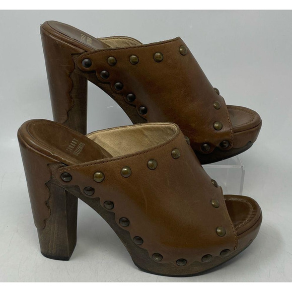 Stuart Weitzman SEQUOIA Dark Brown Wooded Leather Studded Platform Shoes Sz 8.5 - Picture 8 of 9
